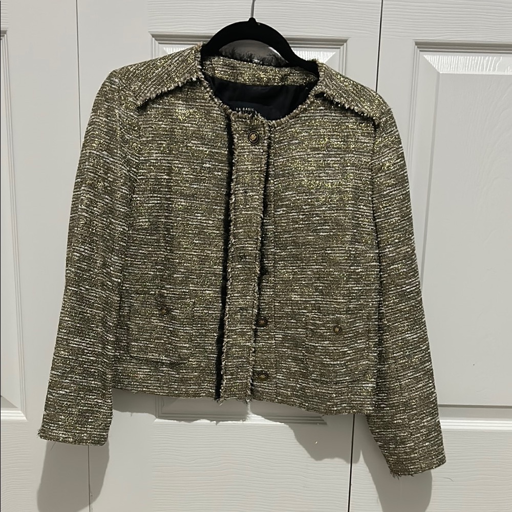 Zara Chic Tweed Women's Jacket - Black and Gold